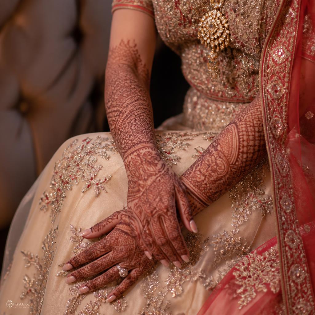 Intricate bridal henna mehndi design on hands