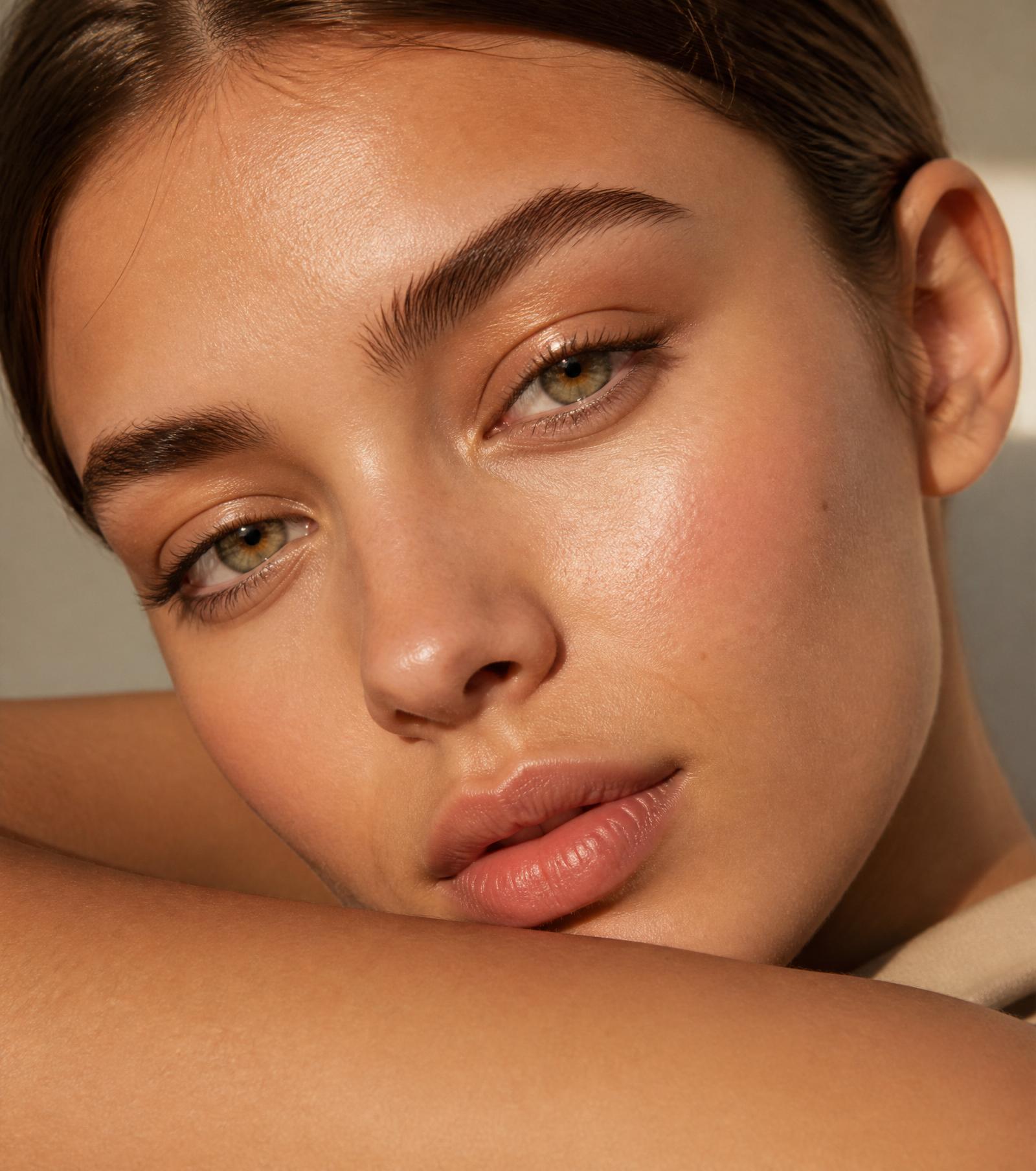 Editorial close-up of beautifully groomed eyebrows at Kalvi Browz